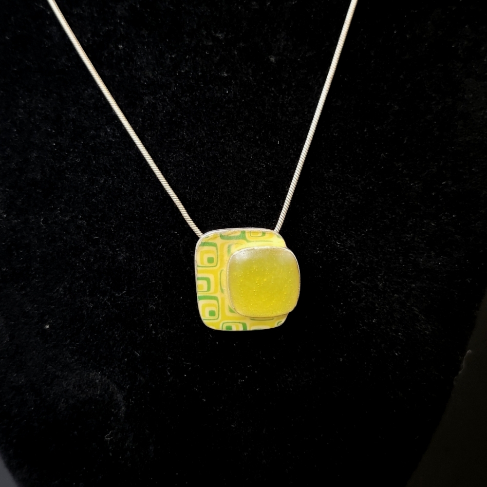 Skalli Paris MCM styled /Modernist Silver Toned Necklace w Yellow Pendant